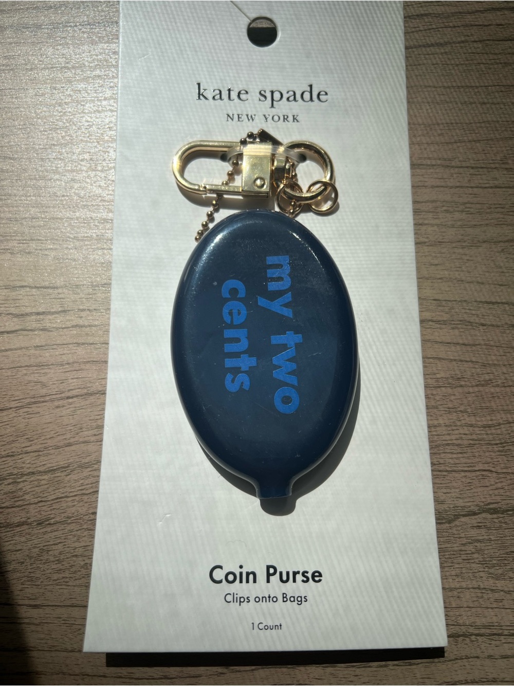 kate spade New York Navy "my two cents" Coin Purse Keychain